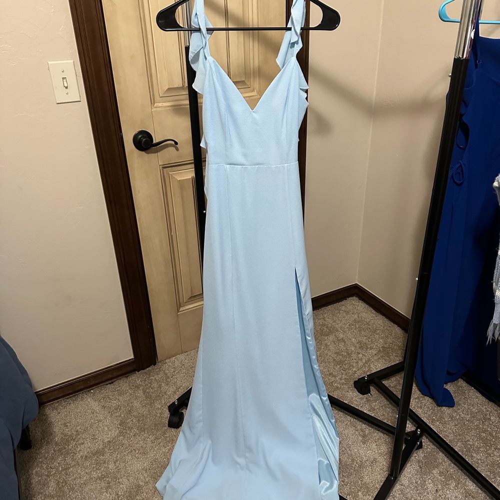 Showpo Light Blue Maxi Dress with Ruffle Straps